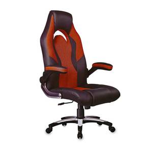 Furniturstation Design Lakeba Swivel Study Chair With Headrest in Black & Orange Colour