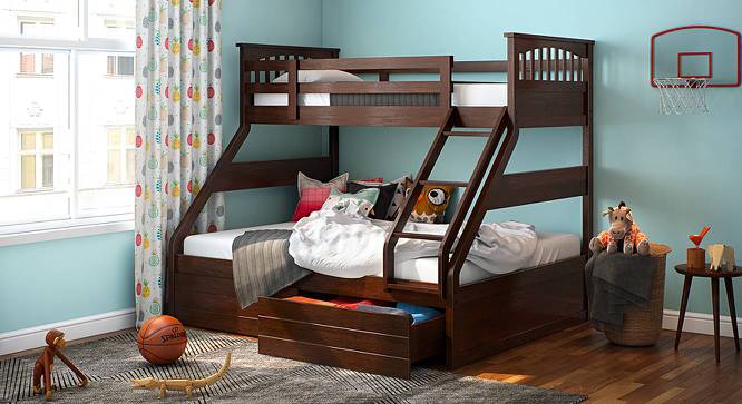Barnley Single Over Queen Storage Bunk Bed In Dark Walnut Finish (Queen Bed Size, Dark Walnut Finish) by Urban Ladder - Design 1 Full View - 469034