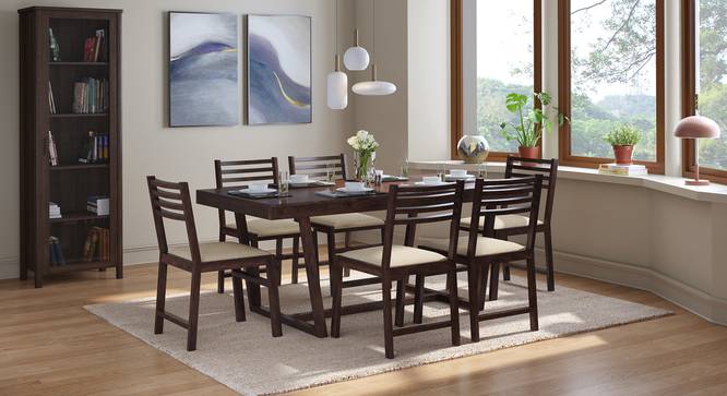 Caprica 6 Seater Dining Set (Sandshell Beige, Mango Walnut Finish) by Urban Ladder - Design 1 Full View - 469331