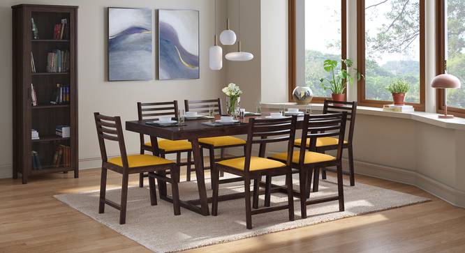 Caprica 6 Seater Dining Set (Mango Walnut Finish, Mustard Yellow) by Urban Ladder - Design 1 Full View - 469339