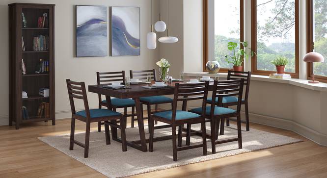 Caprica 6 Seater Dining Set (Colonial Blue, Mango Walnut Finish) by Urban Ladder - Design 1 Full View - 469347