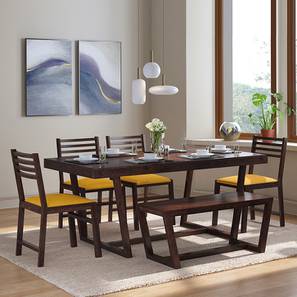 Solid Wood All 6 Seater Dining Table Sets Design Caprica Solid Wood 6 Seater Dining Table with Set of Chairs in Mango Walnut Finish