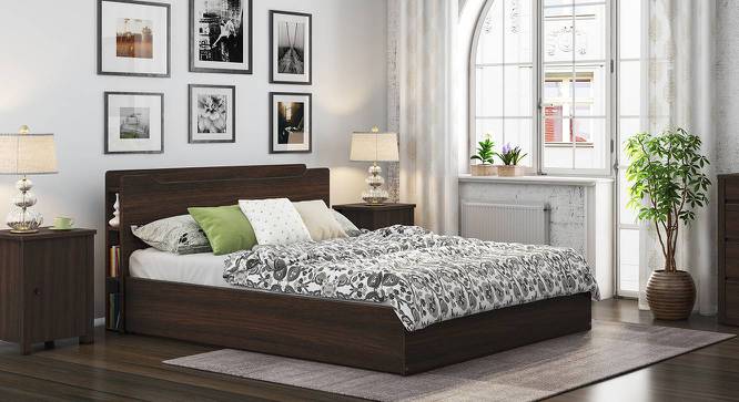 Cavinti Storage Bed With Headboard Shelves (Queen Bed Size, Dark Walnut Finish, Box Storage Type) by Urban Ladder - Design 1 Full View - 469407