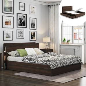 Queen Size Bed Design Cavinti Storage Bed With Headboard Shelves (Queen Bed Size, Dark Walnut Finish, Drawer & Box Storage Type)