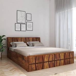 Beds With Storage In Ahmedabad Design Meighen Solid Wood Queen Size Box Storage Bed in Provincial Teak Finish