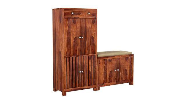 Aldo Solid Wood 36 pair Shoerack - with Seating in Honey Matte finish (HONEY) by Urban Ladder - Front View Design 1 - 473692