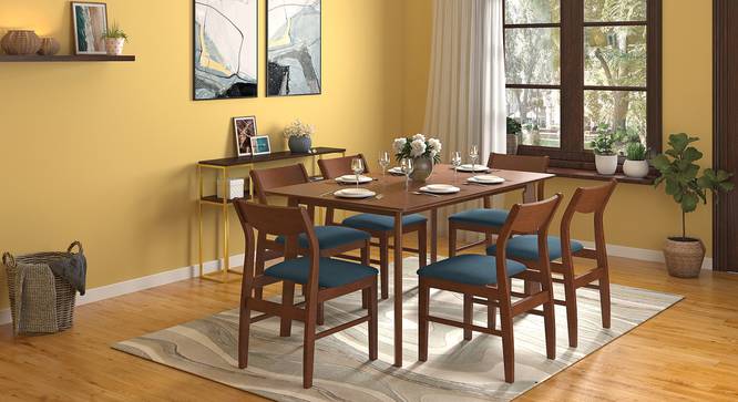 Augusta 6 Seater Dining Set (Blue, Dark Walnut Finish) by Urban Ladder - Full View Design 1 - 474227