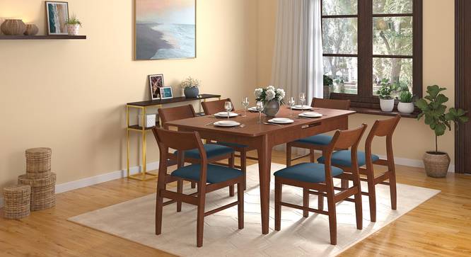 Ramanda 4 to 6 Extendable - Augusta 6 Seater Dining Set (Blue, Dark Walnut Finish) by Urban Ladder - Full View Design 1 - 474231