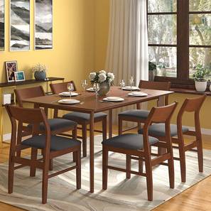 Caribu 6 Seater Design Augusta Solid Wood 6 Seater Dining Table with Set of Chairs in Dark Walnut Finish