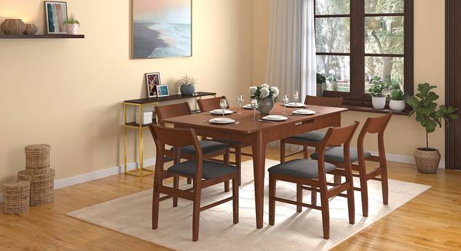 Ramanda 4 to 6 Extendable - Augusta 6 Seater Dining Set (Grey, Dark Walnut Finish) by Urban Ladder - Full View Design 1 - 474247