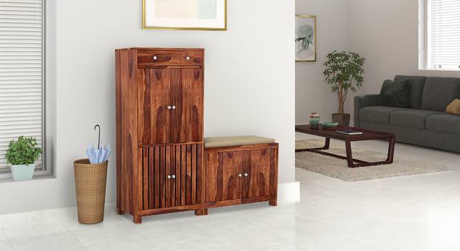 Aldo Solid Wood 36 pair Shoerack - with Seating in Honey Matte finish (HONEY) by Urban Ladder - Full View Design 1 - 475494