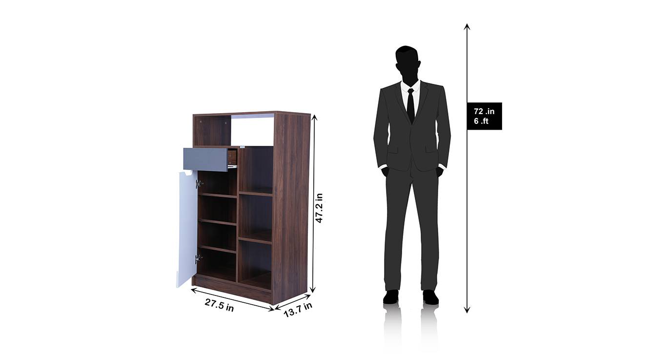 Engineered wood 8 pair shoe rack without seating in columbian walnut and frosty white 6