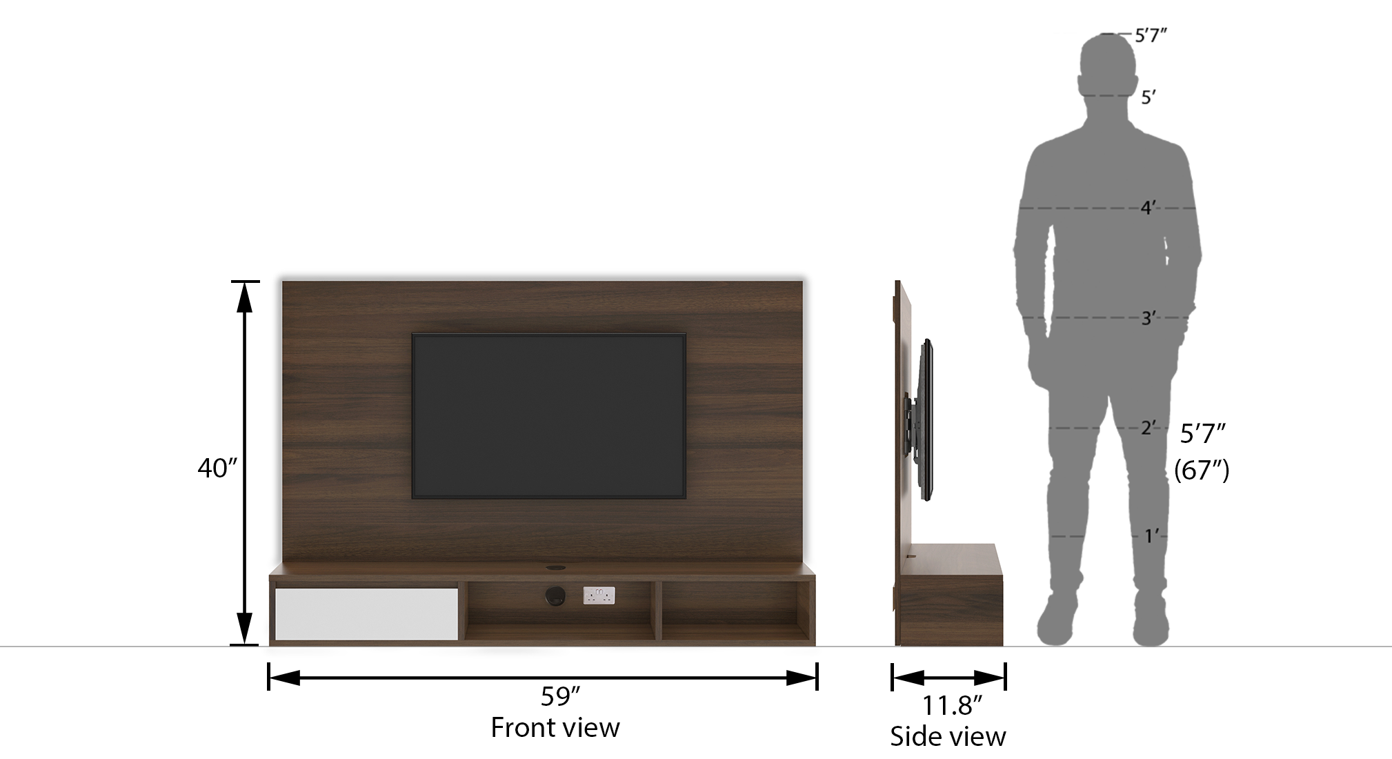 Iwaki swivel tv unit finish columbian walnut dim1 rev