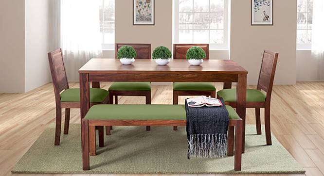 Arabia - Oribi 6 Seater Dining Set (With Bench) (Teak Finish, Avocado Green) by Urban Ladder - Full View Design 1 - 476417