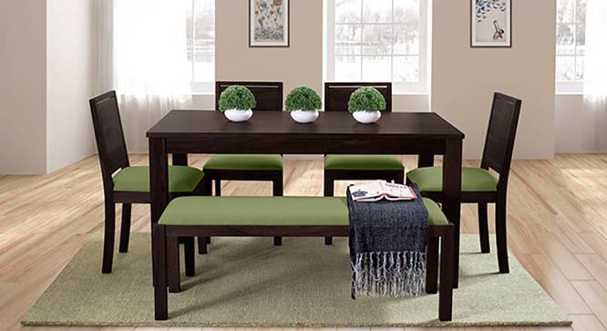 Arabia - Oribi 6 Seater Dining Set (With Bench) (Mahogany Finish, Avocado Green) by Urban Ladder - Full View Design 1 - 476420