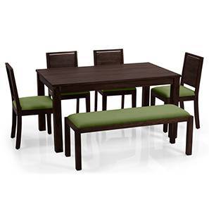 All 6 Seater Dining Table Sets Design Brighton Large - Oribi 6 Seater Dining Table Set (With Upholstered Bench) (Mahogany Finish, Avocado Green)