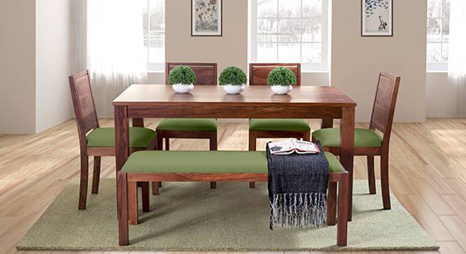 Brighton Large - Oribi 6 Seater Dining Table Set (With Upholstered Bench) (Teak Finish, Avocado Green) by Urban Ladder - Full View Design 1 - 476611