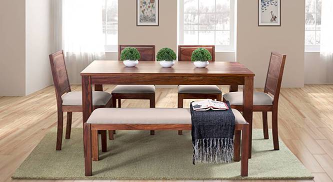 Brighton Large - Oribi 6 Seater Dining Table Set (With Upholstered Bench) (Teak Finish, Wheat Brown) by Urban Ladder - Full View Design 1 - 476617