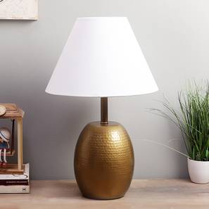 Decor Bonanza Design Drachen Table Lamp (Antique Brass Base Finish, White Shade Color, Conical Shade Shape)
