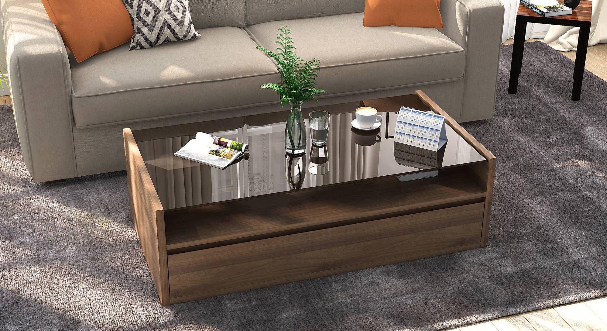 Alita Rectangular Engineered Wood Coffee Table in Warm Walnut Finish