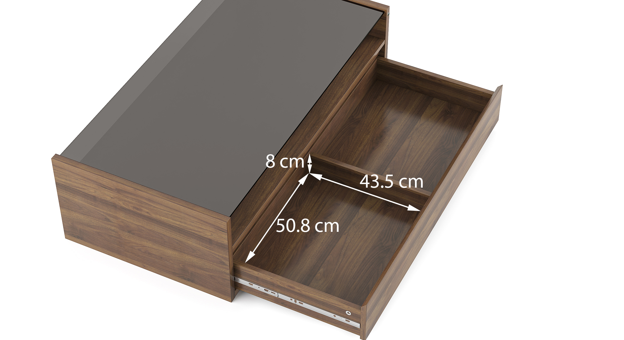 Alita storage coffee table warm walnut full drawer 6