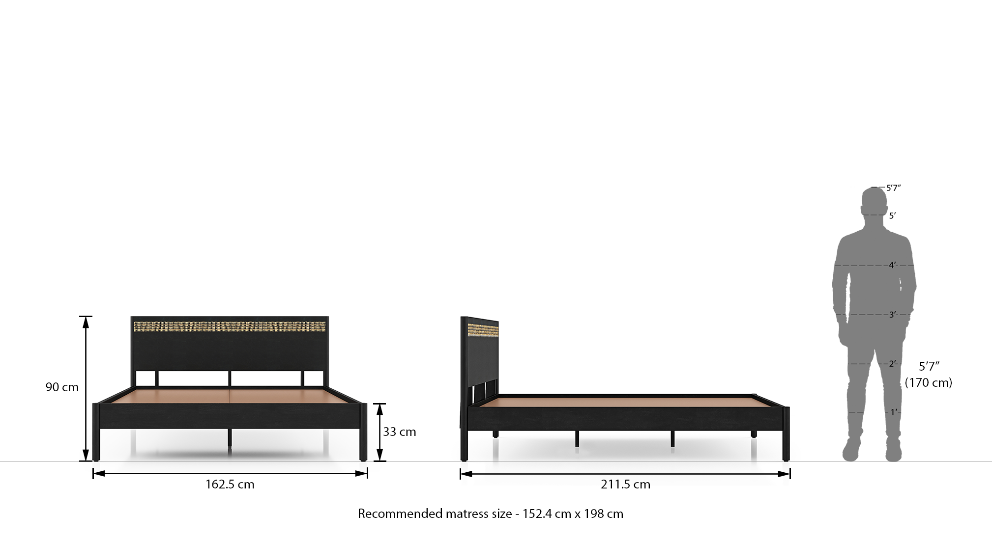 Gaku queen size non storage bed charcoal black 7