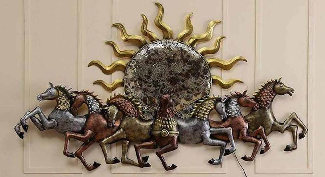 Running Horse Behind Sun Multicolor Metal Wall Accent With Led (Multicolor) by Urban Ladder - Front View Design 1 - 477339