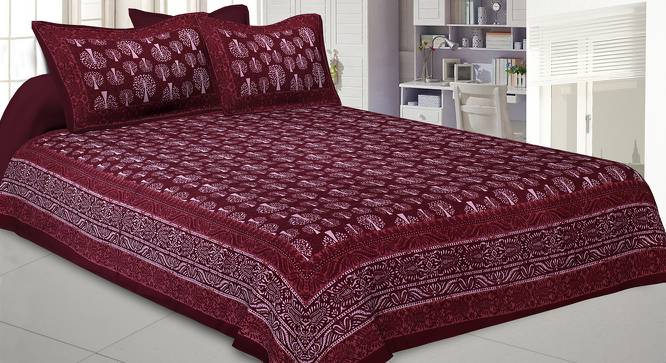 Alban Maroon Abstract 150 TC Cotton Double Size Bedsheet with 2 Pillow Covers (Maroon, Double Size) by Urban Ladder - Front View Design 1 - 478474