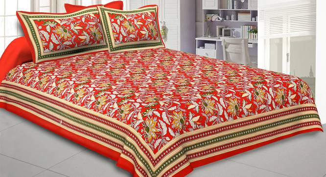 Ilyes Red Abstract 150 TC Cotton Double Size Bedsheet with 2 Pillow Covers (Red, Double Size) by Urban Ladder - Front View Design 1 - 478749