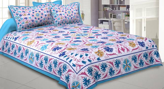 Sofiane Blue Abstract 150 TC Cotton Double Size Bedsheet with 2 Pillow Covers (Blue, Double Size) by Urban Ladder - Front View Design 1 - 478986