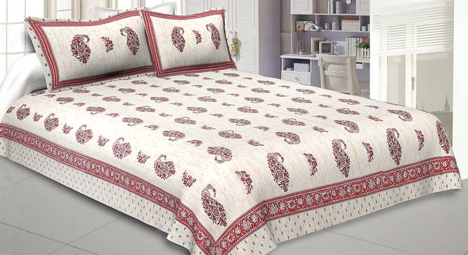 Ilhan Beige Abstract 180 TC Cotton Double Size Bedsheet with 2 Pillow Covers (Beige, Double Size) by Urban Ladder - Front View Design 1 - 479124