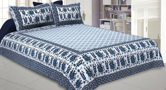 Max Blue Abstract 180 TC Cotton Double Size Bedsheet with 2 Pillow Covers (Blue, Double Size) by Urban Ladder - Front View Design 1 - 479199