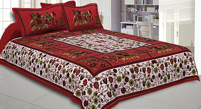 Evann Maroon Abstract 180 TC Cotton Double Size Bedsheet with 2 Pillow Covers (Maroon, Double Size) by Urban Ladder - Front View Design 1 - 479235