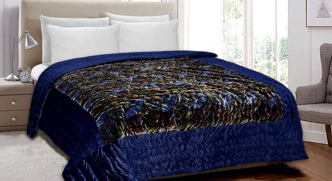 Farisha Blue Absract 150 GSM Velvet Double Bed Quilt (Blue, Double Size) by Urban Ladder - Front View Design 1 - 479336
