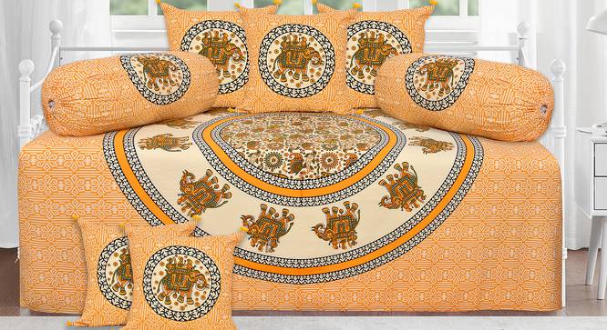 Belle Orange Absract 180 TC Cotton Diwan Set - Set of 8 (Orange) by Urban Ladder - Front View Design 1 - 479338