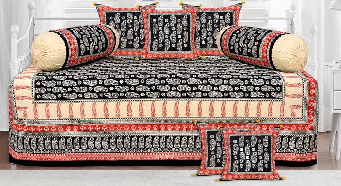 Laylani Black Red Absract 180 TC Cotton Diwan Set - Set of 8 (Multicolor) by Urban Ladder - Front View Design 1 - 479369