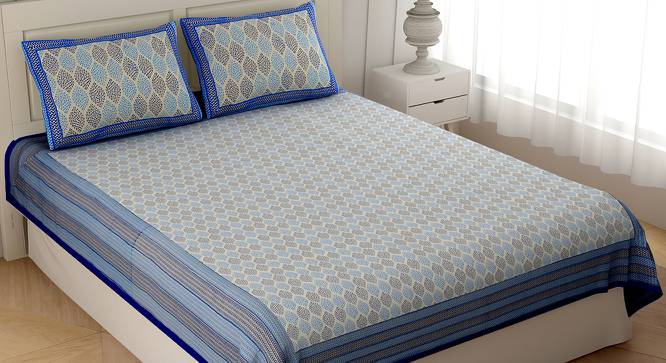Adel Blue Abstract 180 TC Cotton Double Size Bedsheet with 2 Pillow Covers (Blue, Double Size) by Urban Ladder - Front View Design 1 - 479429