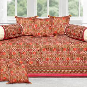 Diwan Sets Design Yamileth Red Absract 180 TC Cotton Diwan Set - Set of 8 (Red)