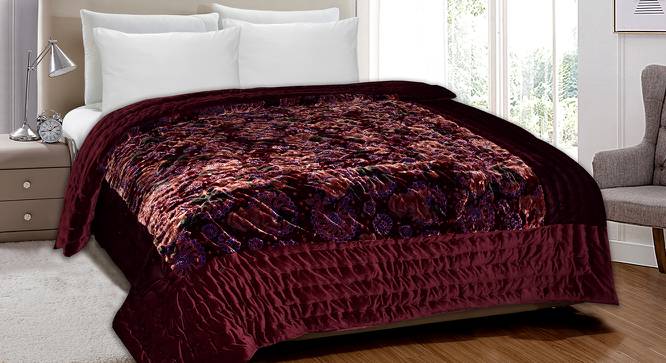Farisha Maroon Absract 150 GSM Velvet Double Bed Quilt (Maroon, Double Size) by Urban Ladder - Front View Design 1 - 479508