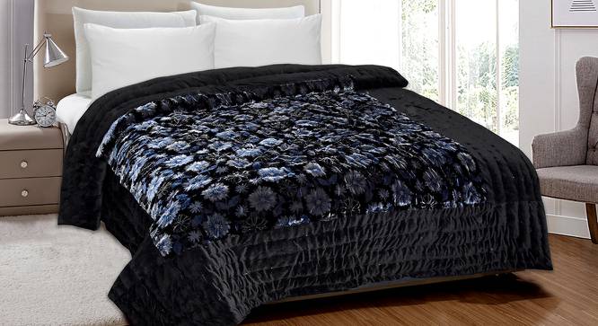 Farisha Black Absract 150 GSM Velvet Double Bed Quilt (Black, Double Size) by Urban Ladder - Front View Design 1 - 479509