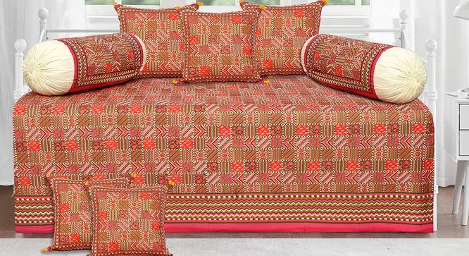 Yamileth Red Absract 180 TC Cotton Diwan Set - Set of 8 (Red) by Urban Ladder - Front View Design 1 - 479510