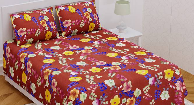 Louca Reddish Abstract 180 TC Cotton Double Size Bedsheet with 2 Pillow Covers (Double Size, Multicolor) by Urban Ladder - Front View Design 1 - 479609