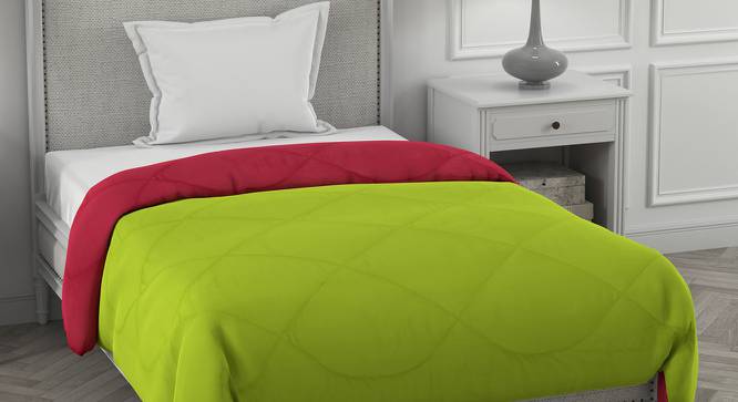 Ekiya Dark Pink-Parrot Green Solid 250 GSM Microfiber Single Bed Comforter (Single Size, Dark Pink & Parrot Green) by Urban Ladder - Front View Design 1 - 479800