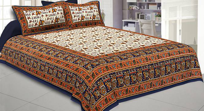 Octave Blue Abstract 180 TC Cotton Double Size Bedsheet with 2 Pillow Covers (Blue, Double Size) by Urban Ladder - Front View Design 1 - 479838