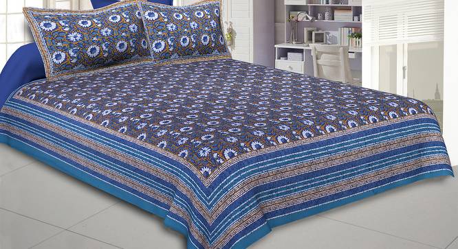 Shaunah Blue Abstract 180 TC Cotton Double Size Bedsheet with 2 Pillow Covers (Blue, Double Size) by Urban Ladder - Front View Design 1 - 479841