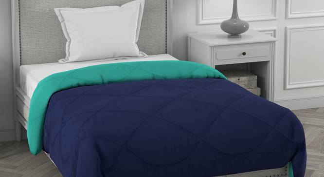 Ekiya Navy Blue-Aqua Green Solid 250 GSM Microfiber Single Bed Comforter (Single Size, Navy Blue & Aqua Green) by Urban Ladder - Front View Design 1 - 479871