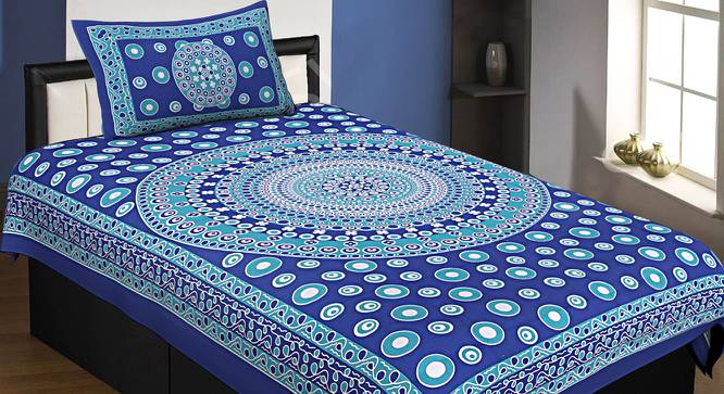 Yorick Blue Abstract 120 TC Cotton Single Size Bedsheet with 1 Pillow Cover (Blue, Single Size) by Urban Ladder - Front View Design 1 - 479941