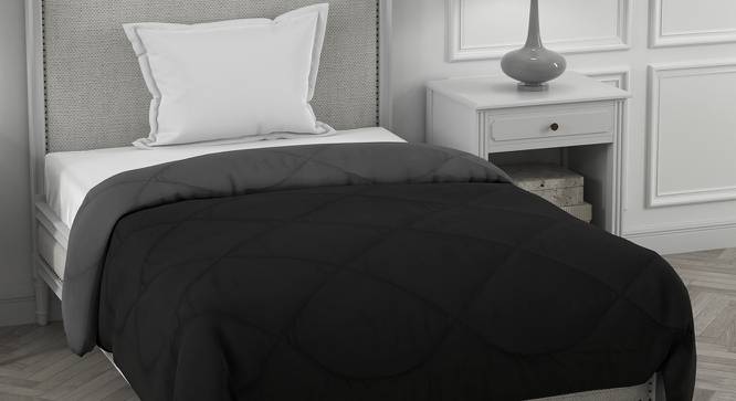 Ekiya Black-Dark Grey Solid 250 GSM Microfiber Single Bed Comforter (Single Size, Black & Dark Grey) by Urban Ladder - Front View Design 1 - 479965