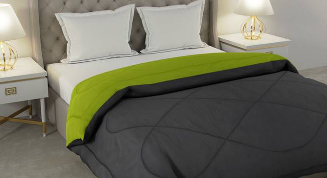 Falguni Dark Grey - Lemon Green Solid 250 GSM Microfiber Double Bed Comforter (Grey, Double Size) by Urban Ladder - Front View Design 1 - 480007