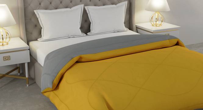 Falguni Mango Yellow-Light Grey Solid 250 GSM Microfiber Double Bed Comforter (Double Size, Mango Yellow & Light Grey) by Urban Ladder - Front View Design 1 - 480008